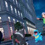 Pokemon fight on the streets at night.