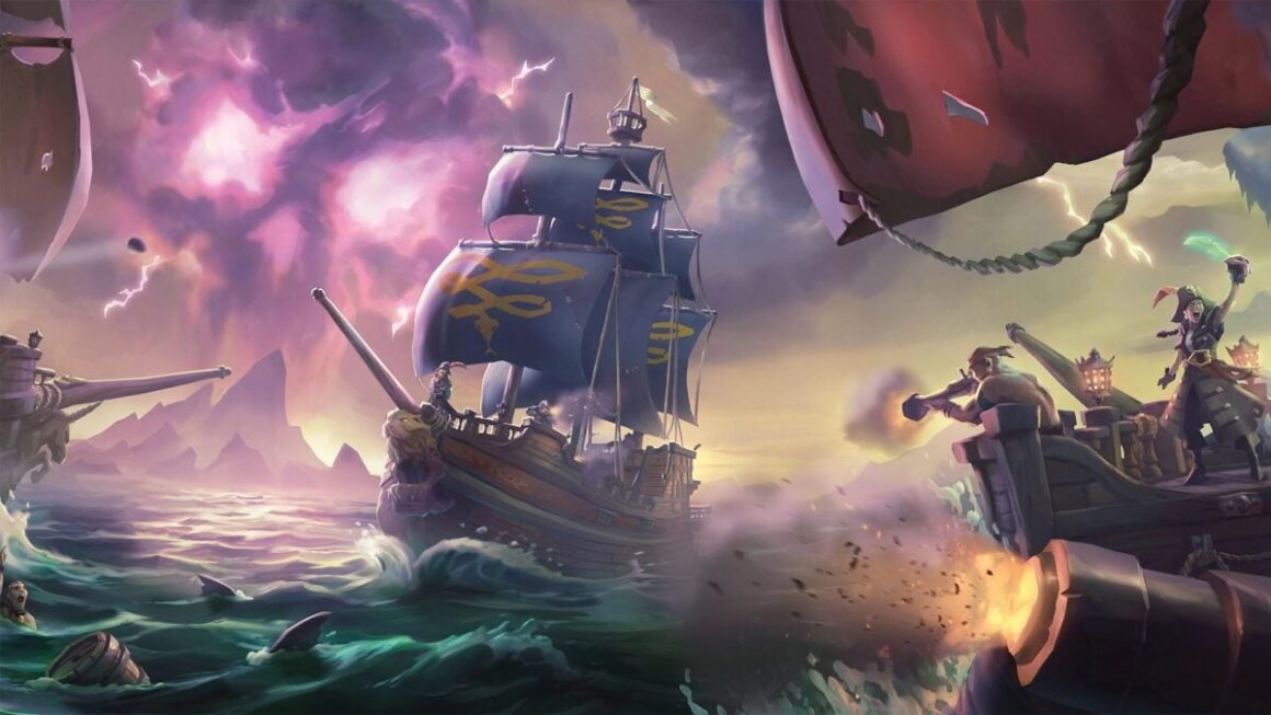 Sea of Thieves art shows a great ship battle.