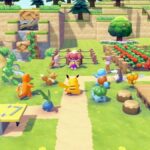 A group of Pokemon gather around a garden area