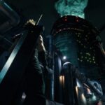 Cloud looks up at Shinra HQ.