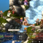 A screenshot shows a battle at a waterfall.