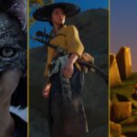 An image shows a woman wearing a fox mask, the protagonist of Ghost of Yotei, and characters from Final Fantasy Tactics.