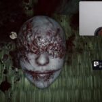 Konatsu Kato makes a face of disgust while looking at a bloody mask in Silent Hill f.