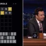 Jimmy Fallon playing Wordle on the Tonight Show.