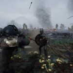 A knight with a gun shoots other knights.