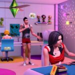 Sims sit in an office.