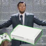 An Xbox 360 appears in front of Leonardo DiCaprio