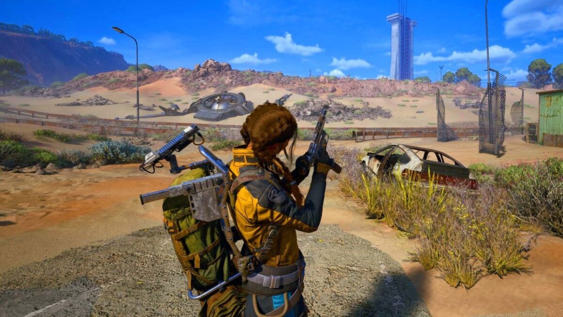 A player character in Arc Raiders checks their pistol.