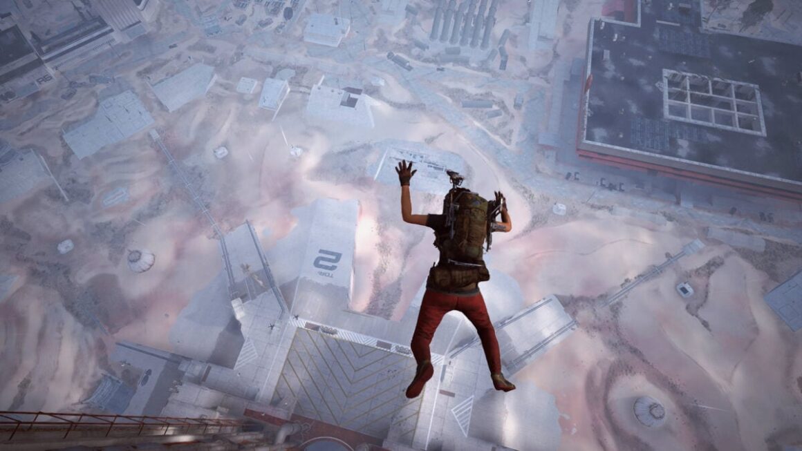 A player character falls from a great height.