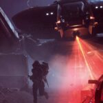 A Raider runs from a massive robot.