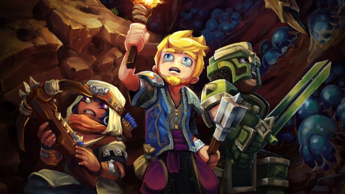 Hytale characters looking at something above them in a dark cave.