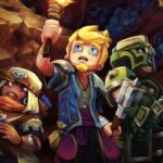 Hytale characters looking at something above them in a dark cave.