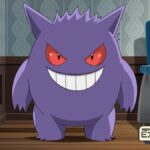 Gengar stands in the corner of a room.