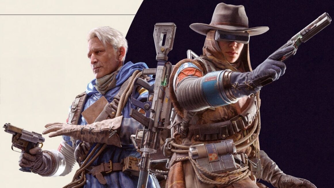 Two Arc Raiders stand on either side of each other.