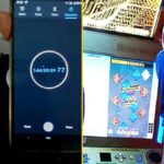 A side-by-side image shows a person holding up a phone timer which counts 144 hours next to someone playing DDR.