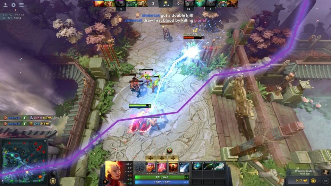 A DOTA2 shot with a line going up.