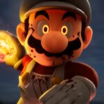 Mario prepares to throw a fireball.