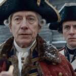 British officers look at George Washington.