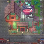 Pixel art shows a top-down village.