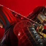 A samurai and shinobi appear in front of a red background.