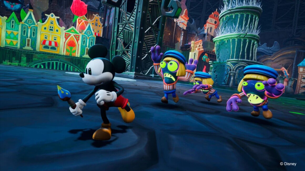 Mickey is chased by enemies.