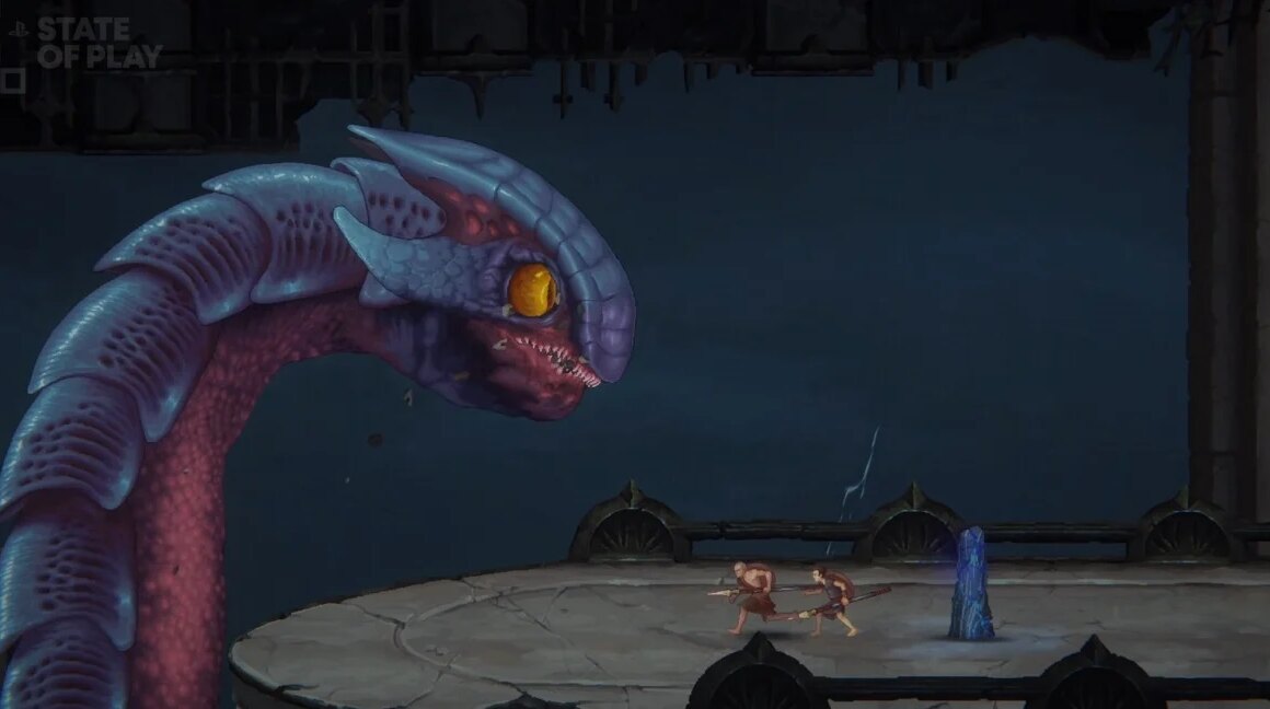 A serpent greets Greek warriors.