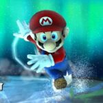 Mario slips on the ice.